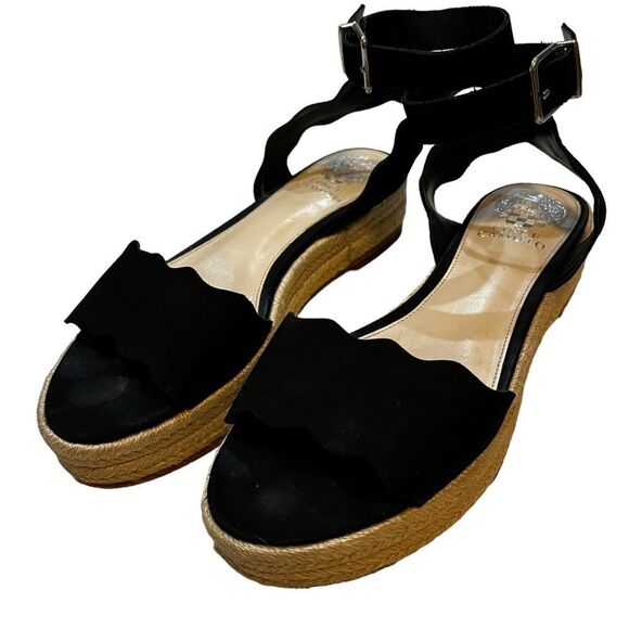 Vince Camuto Women's Espadrille Wedge Sandal Sueded Black Summer 8.5 (39) 8 1/2M - Picture 1 of 14